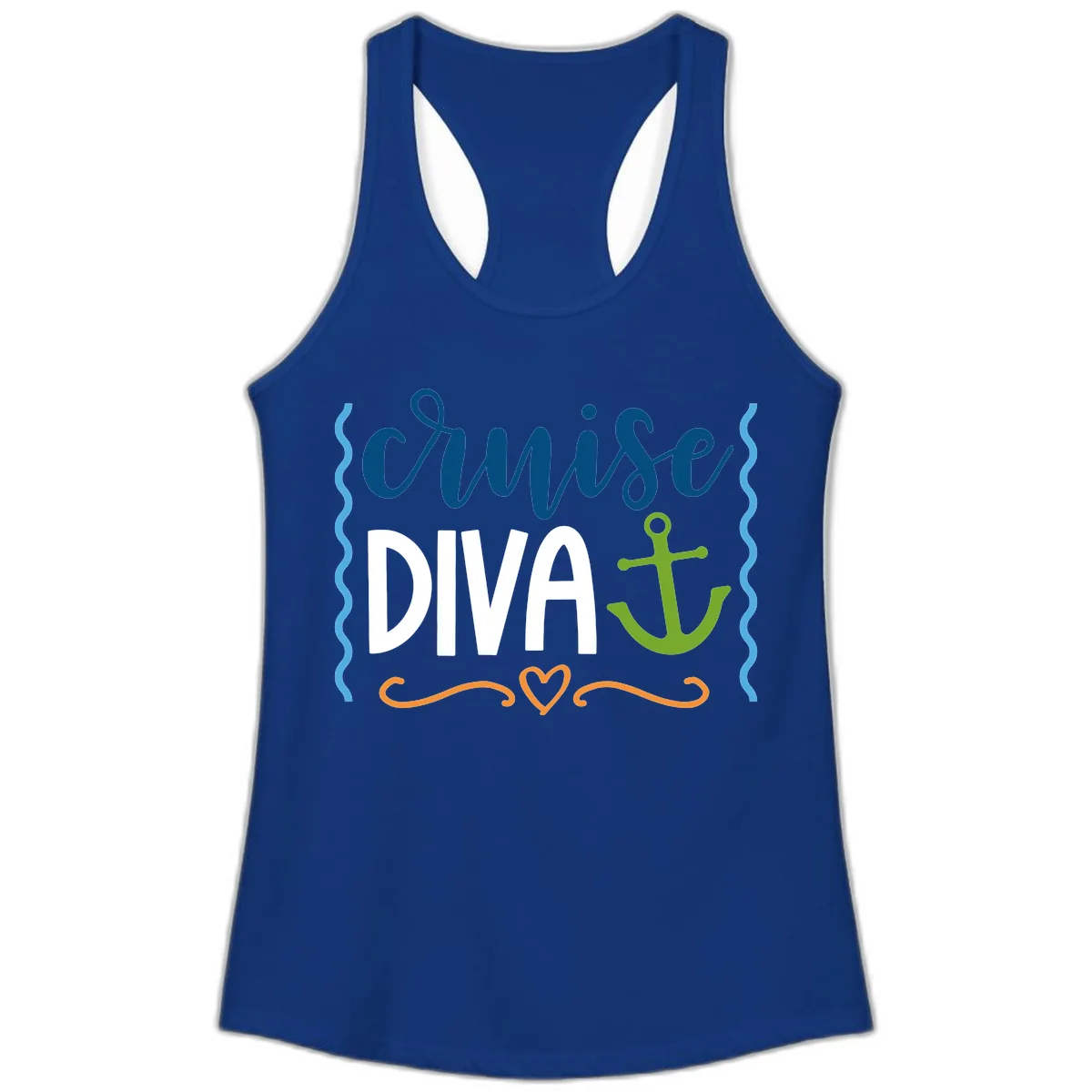 Cruise Diva Anchor Ladies Tank in Solid Royal