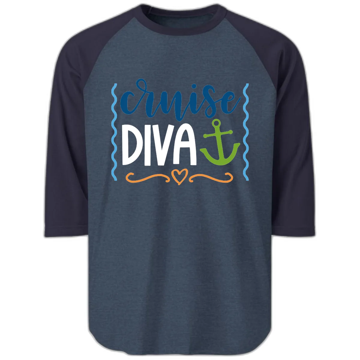 Cruise Diva Anchor Raglan 3/4 in Heather Denim Navy
