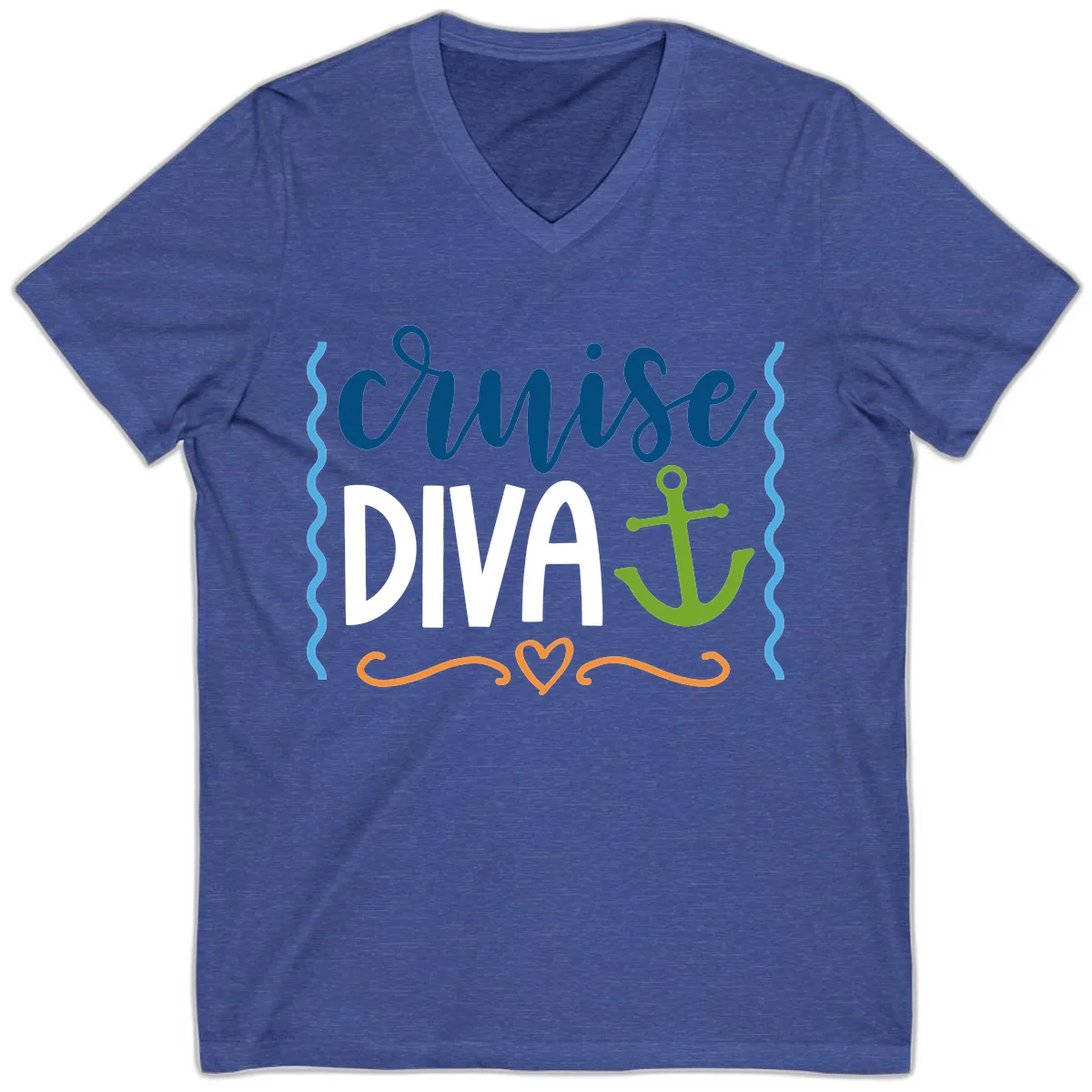 Cruise Diva Anchor V-Neck in Heather True Royal