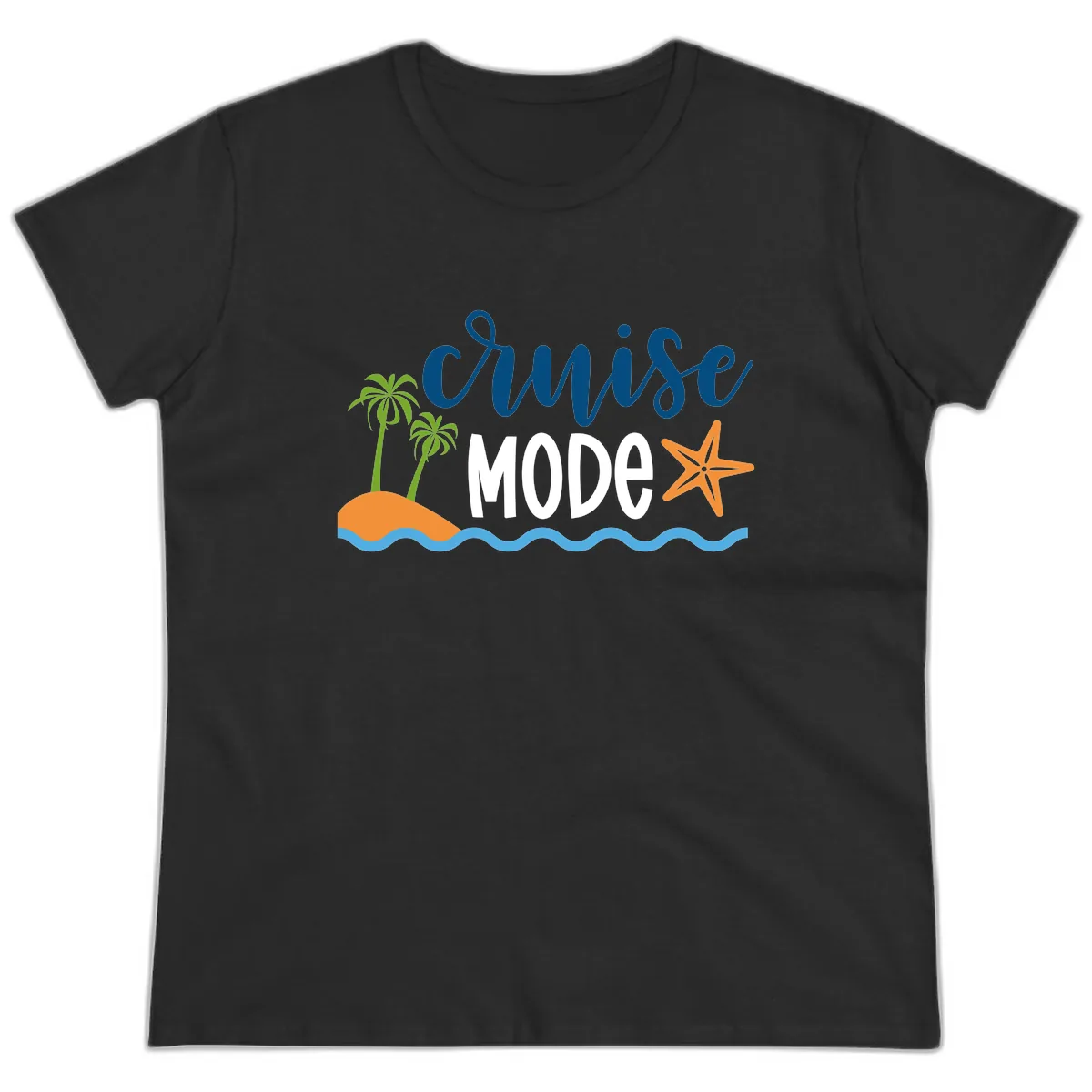 Cruise Mode Wavy Vibes Ladies Tee in Black