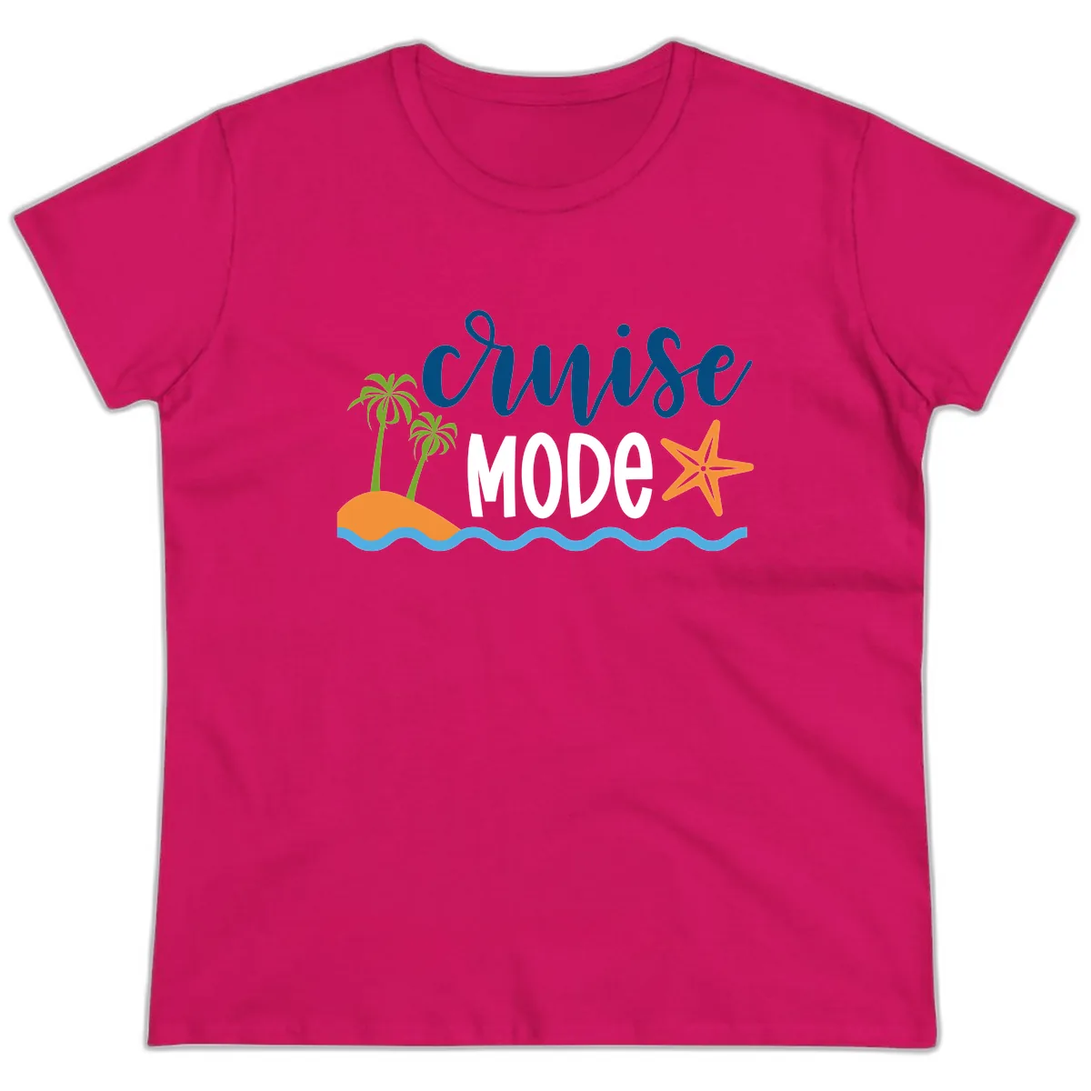 Cruise Mode Wavy Vibes Ladies Tee in Heliconia