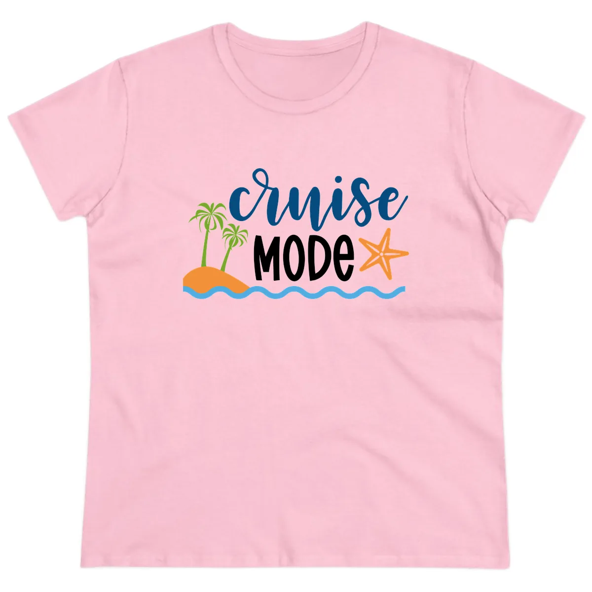 Cruise Mode Wavy Vibes Ladies Tee in Light Pink