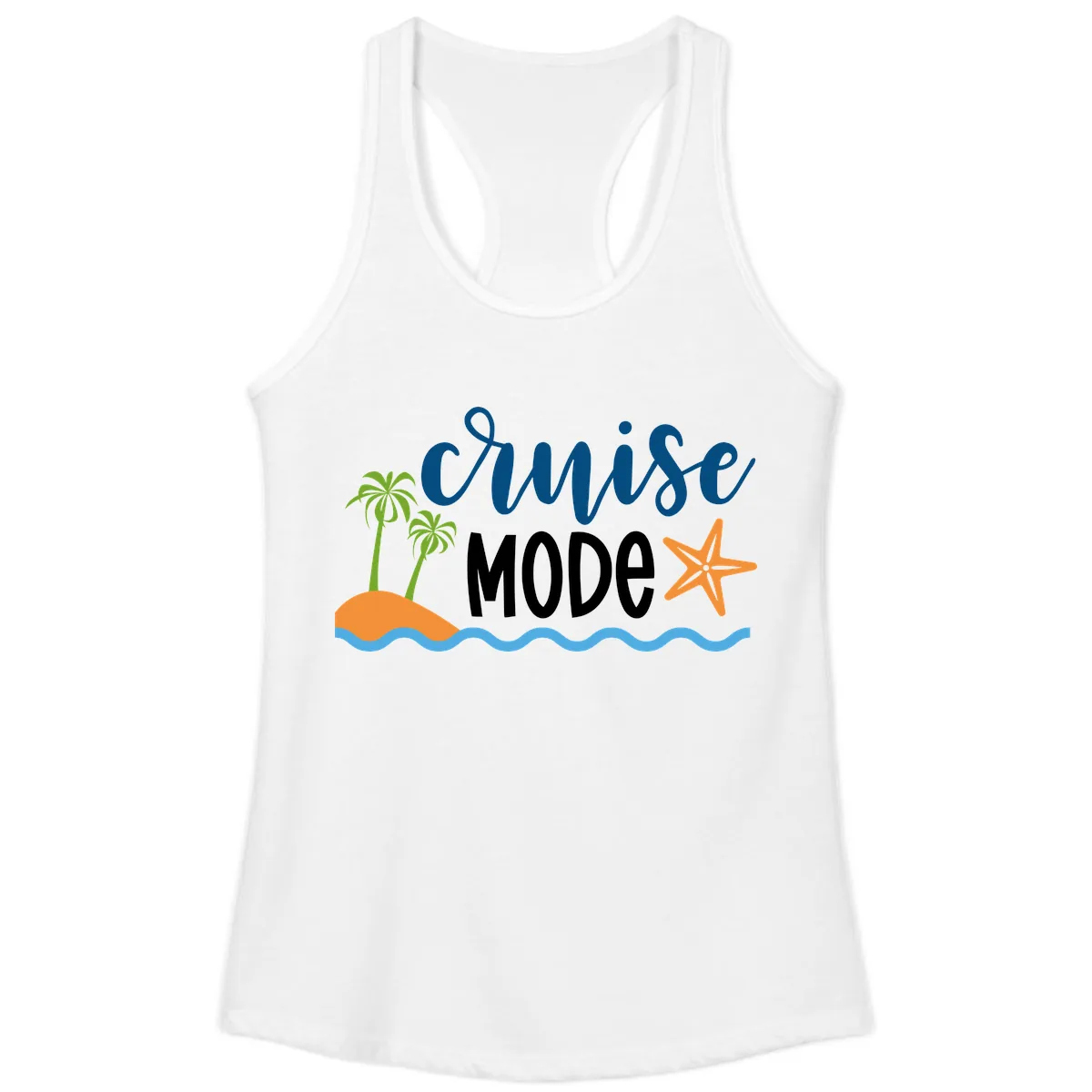 Cruise Mode Wavy Vibes Ladies Tank in White