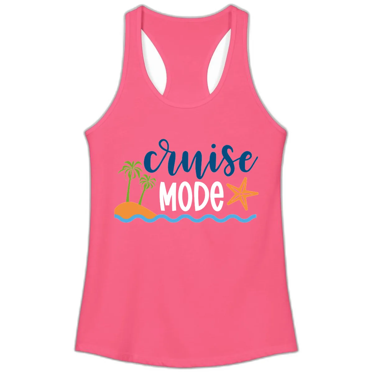 Cruise Mode Wavy Vibes Ladies Tank in Solid Hot Pink