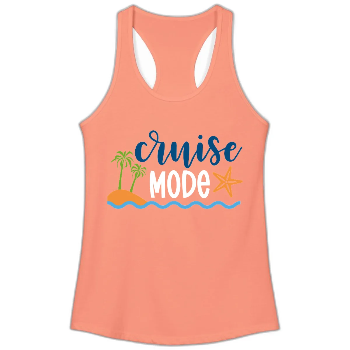 Cruise Mode Wavy Vibes Ladies Tank in Solid Light Orange