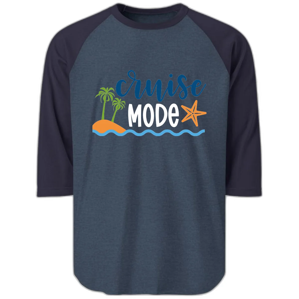 Cruise Mode Wavy Vibes Raglan 3/4 in Heather Denim Navy