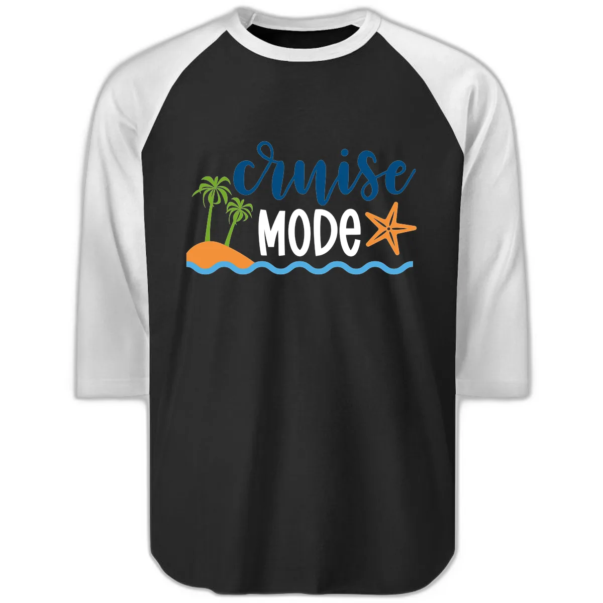 Cruise Mode Wavy Vibes Raglan 3/4 in Black White