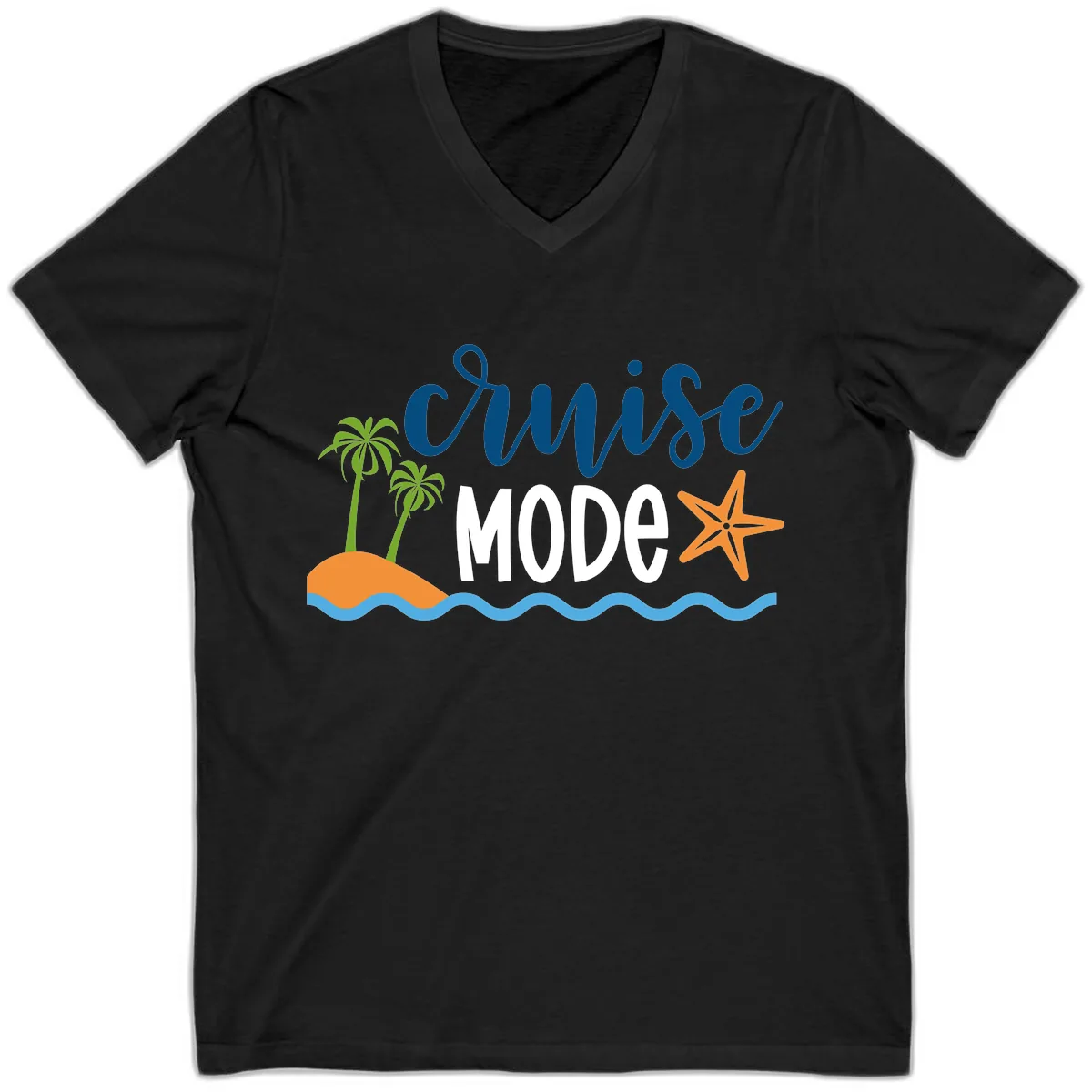 Cruise Mode Wavy Vibes V-Neck in Black