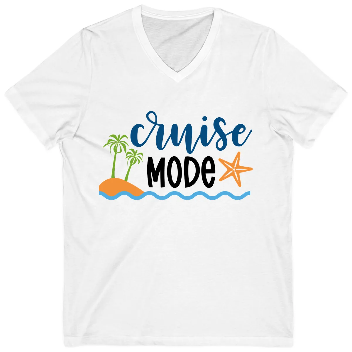 Cruise Mode Wavy Vibes V-Neck in White
