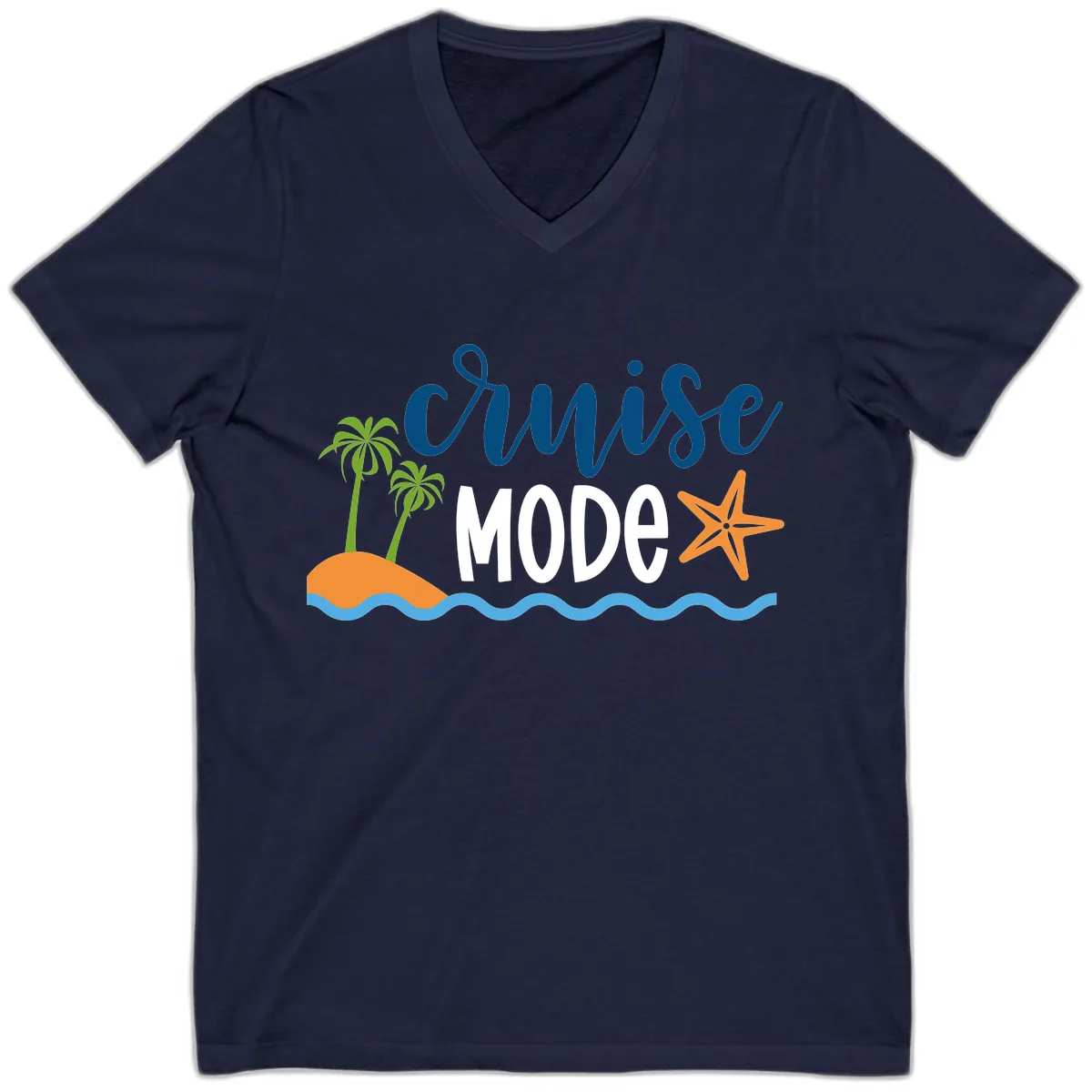 Cruise Mode Wavy Vibes V-Neck in Navy