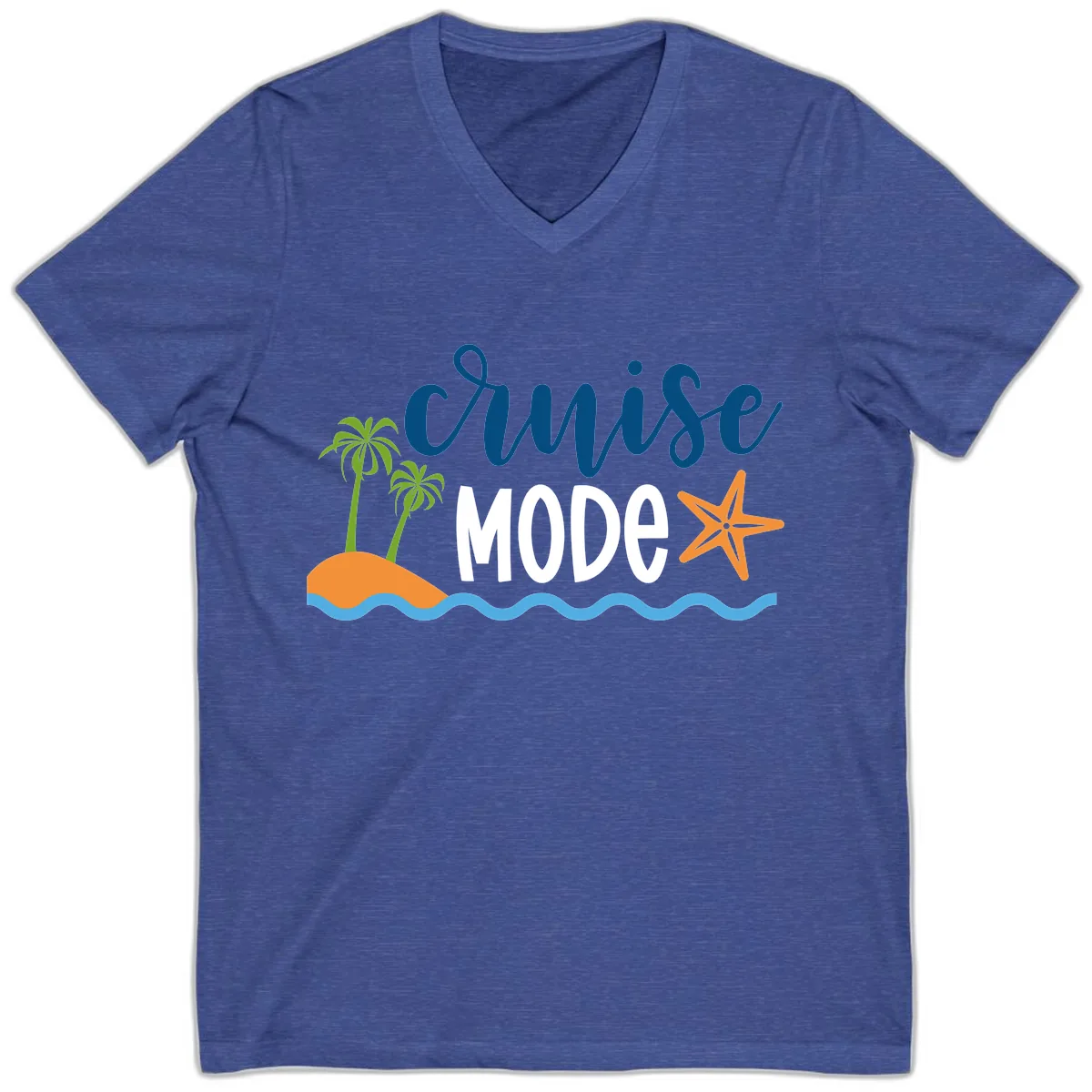 Cruise Mode Wavy Vibes V-Neck in Heather True Royal