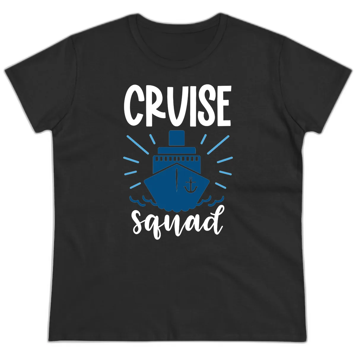 Cruise Squad Ship Anchor Design Ladies Tee in Black