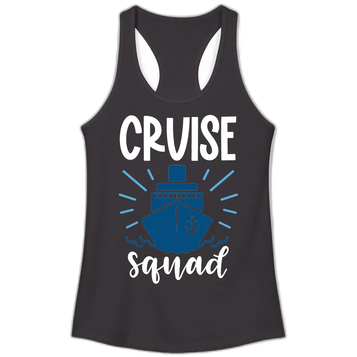Cruise Squad Ship Anchor Design Ladies Tank in Black