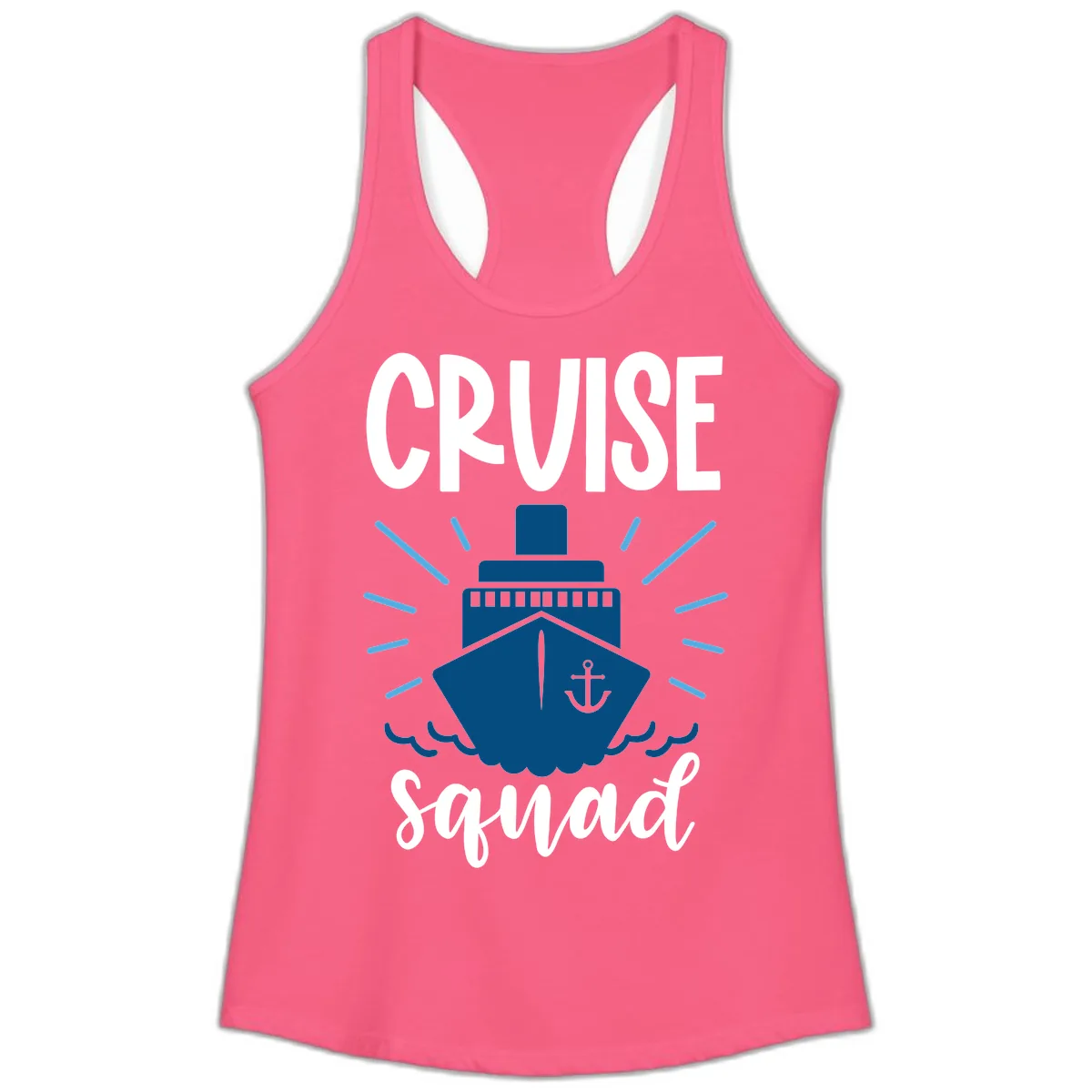 Cruise Squad Ship Anchor Design Ladies Tank in Solid Hot Pink