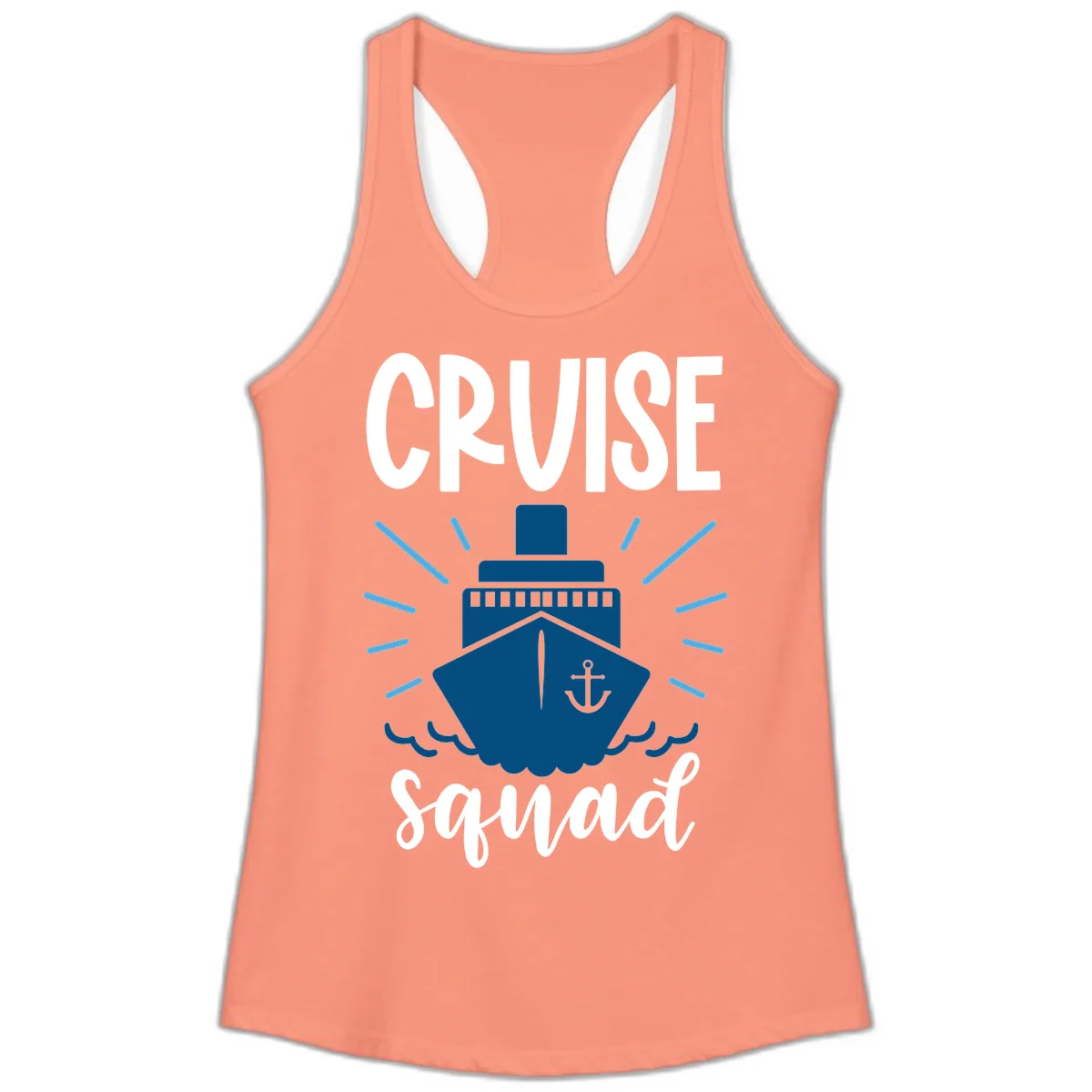 Cruise Squad Ship Anchor Design Ladies Tank in Solid Light Orange