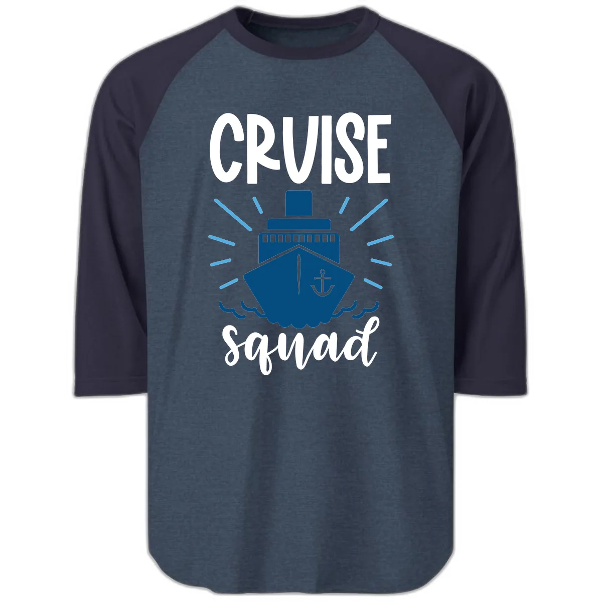 Cruise Squad Ship Anchor Design Raglan 3/4 in Heather Denim Navy