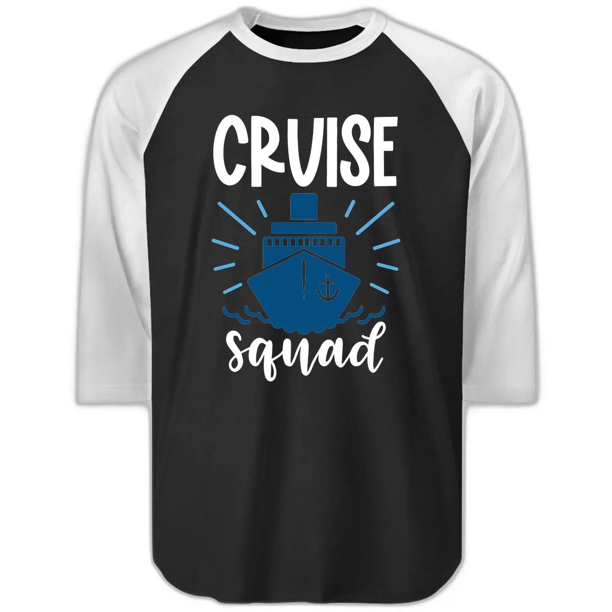 Cruise Squad Ship Anchor Design Raglan 3/4 in Black White