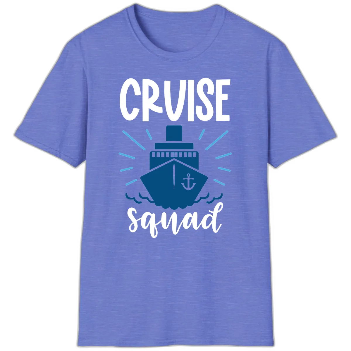 Cruise Squad Ship Anchor Design T-Shirt in Heather Royal
