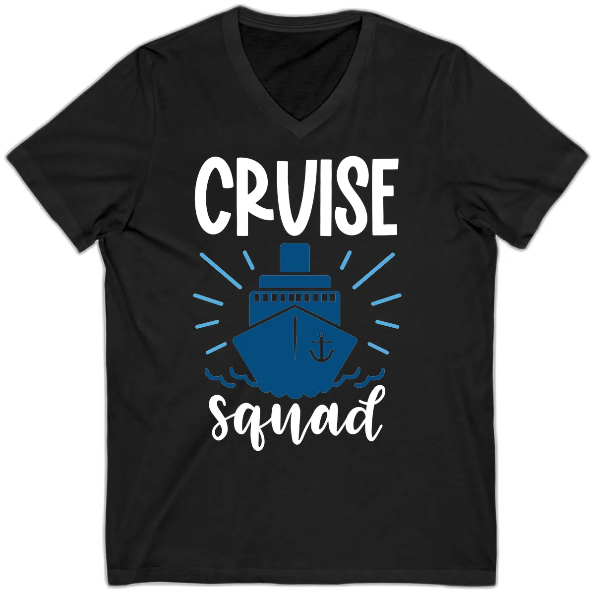Cruise Squad Ship Anchor Design V-Neck in Black