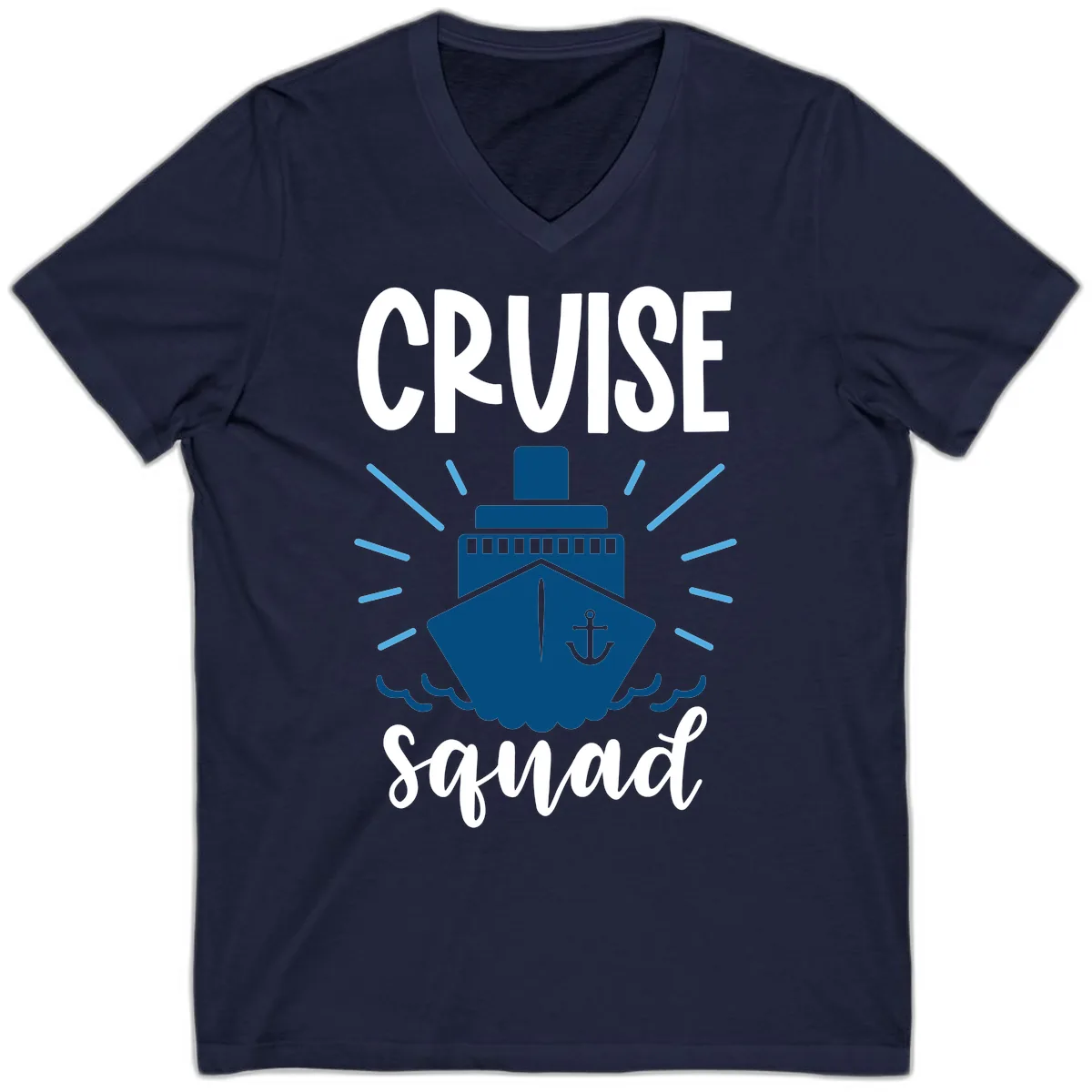 Cruise Squad Ship Anchor Design V-Neck in Navy