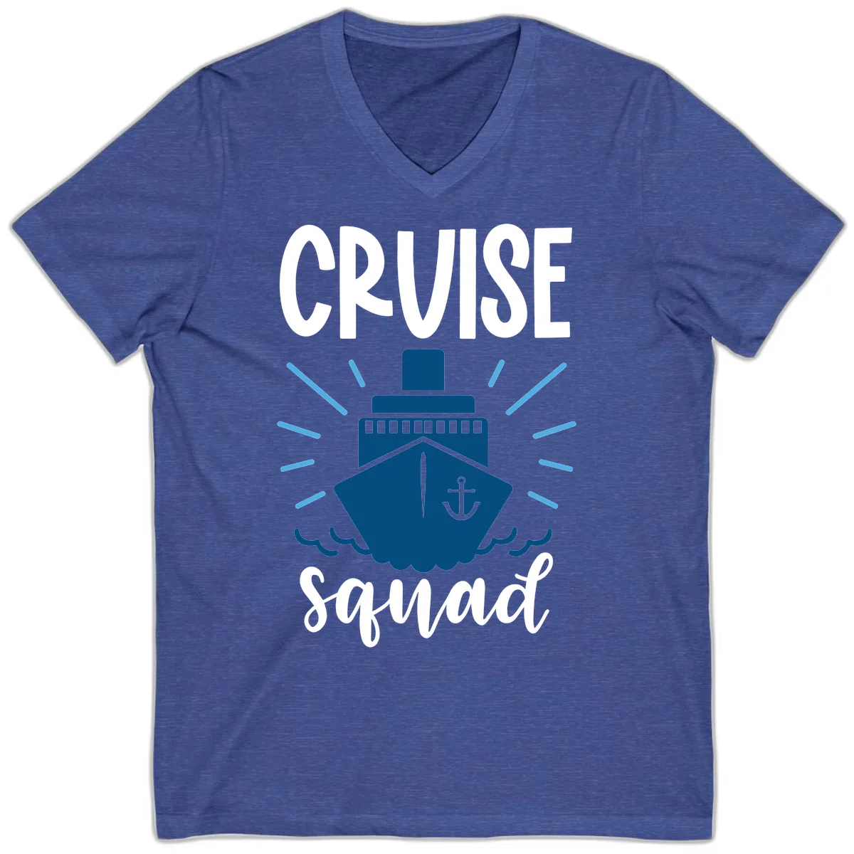 Cruise Squad Ship Anchor Design V-Neck in Heather True Royal