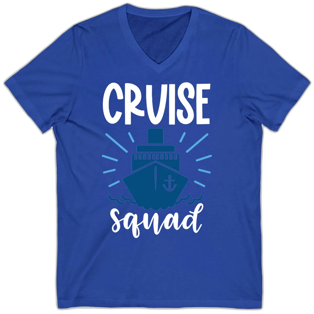 Cruise Squad Ship Anchor Design V-Neck in True Royal