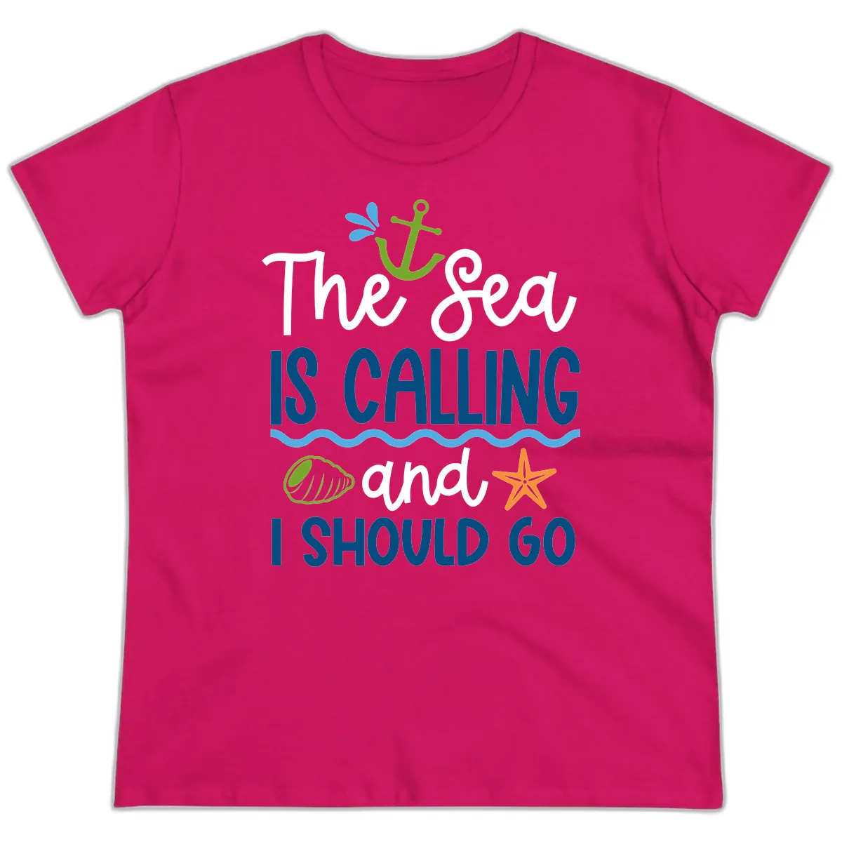 The Sea Is Calling Ladies Tee in Heliconia