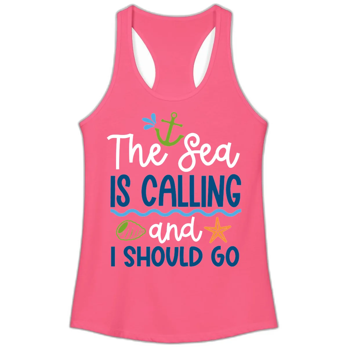 The Sea Is Calling Ladies Tank in Solid Hot Pink