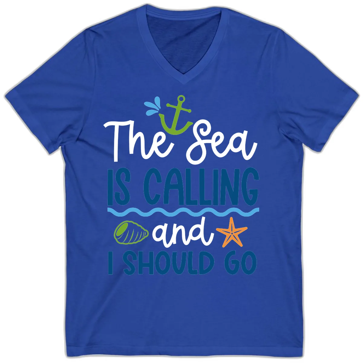 The Sea Is Calling V-Neck in True Royal