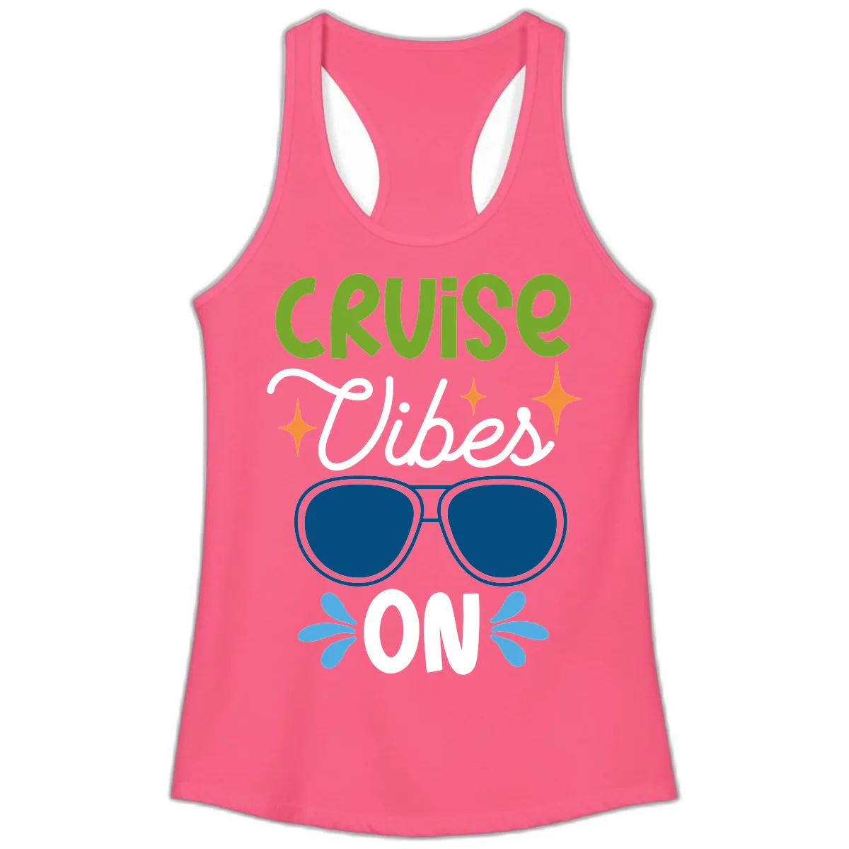 Cruise Vibes On Ladies Tank in Solid Hot Pink