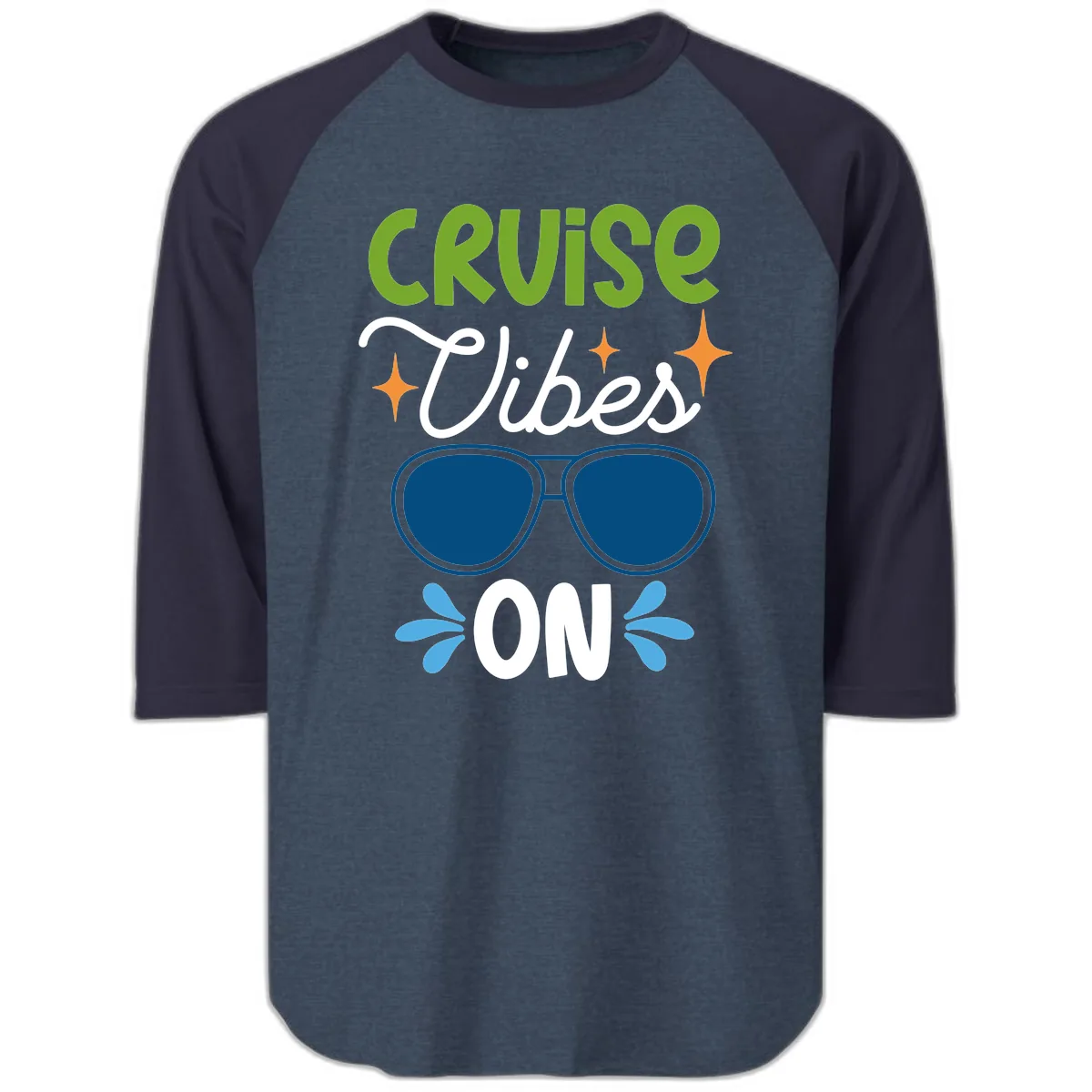 Cruise Vibes On Raglan 3/4 in Heather Denim Navy