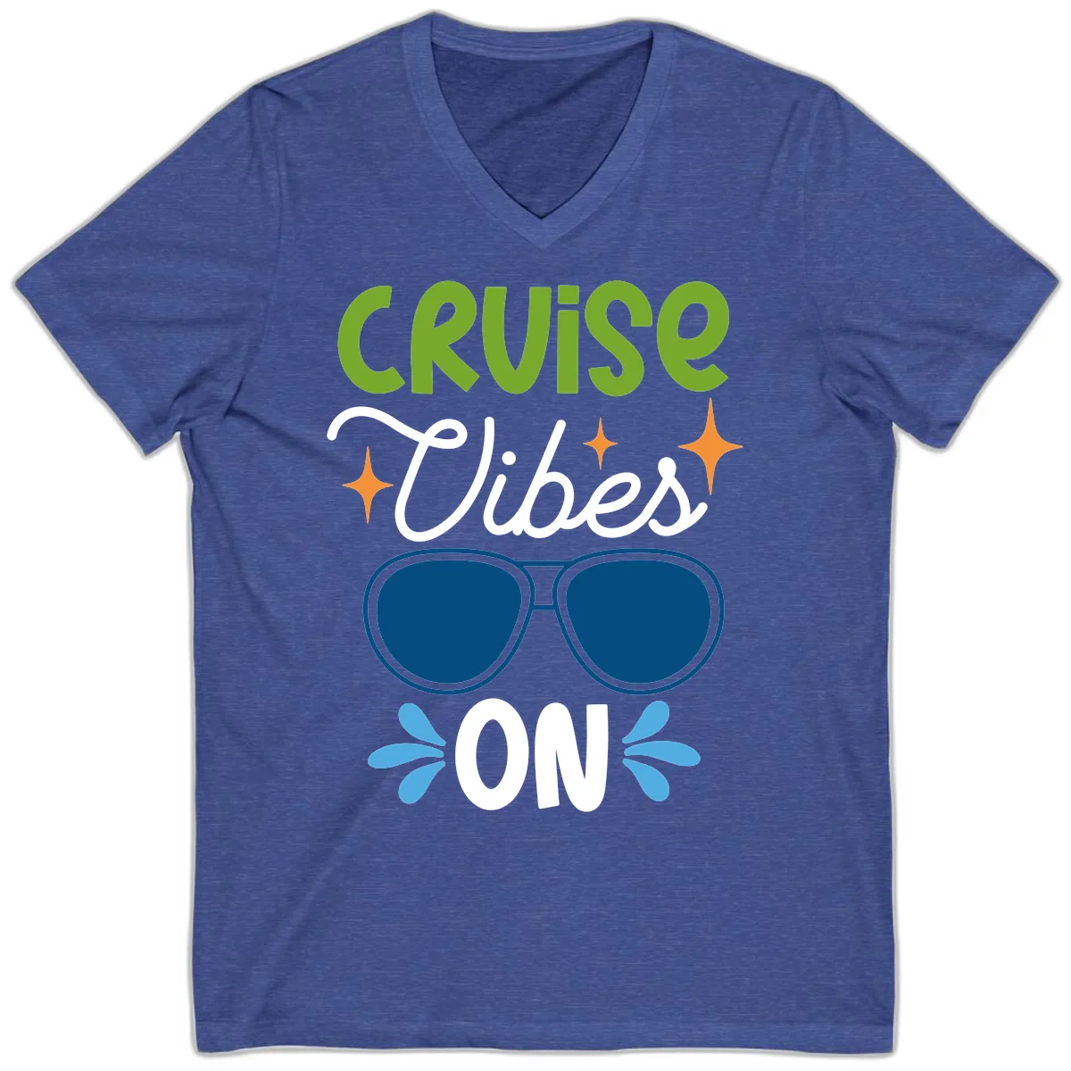 Cruise Vibes On V-Neck in Heather True Royal