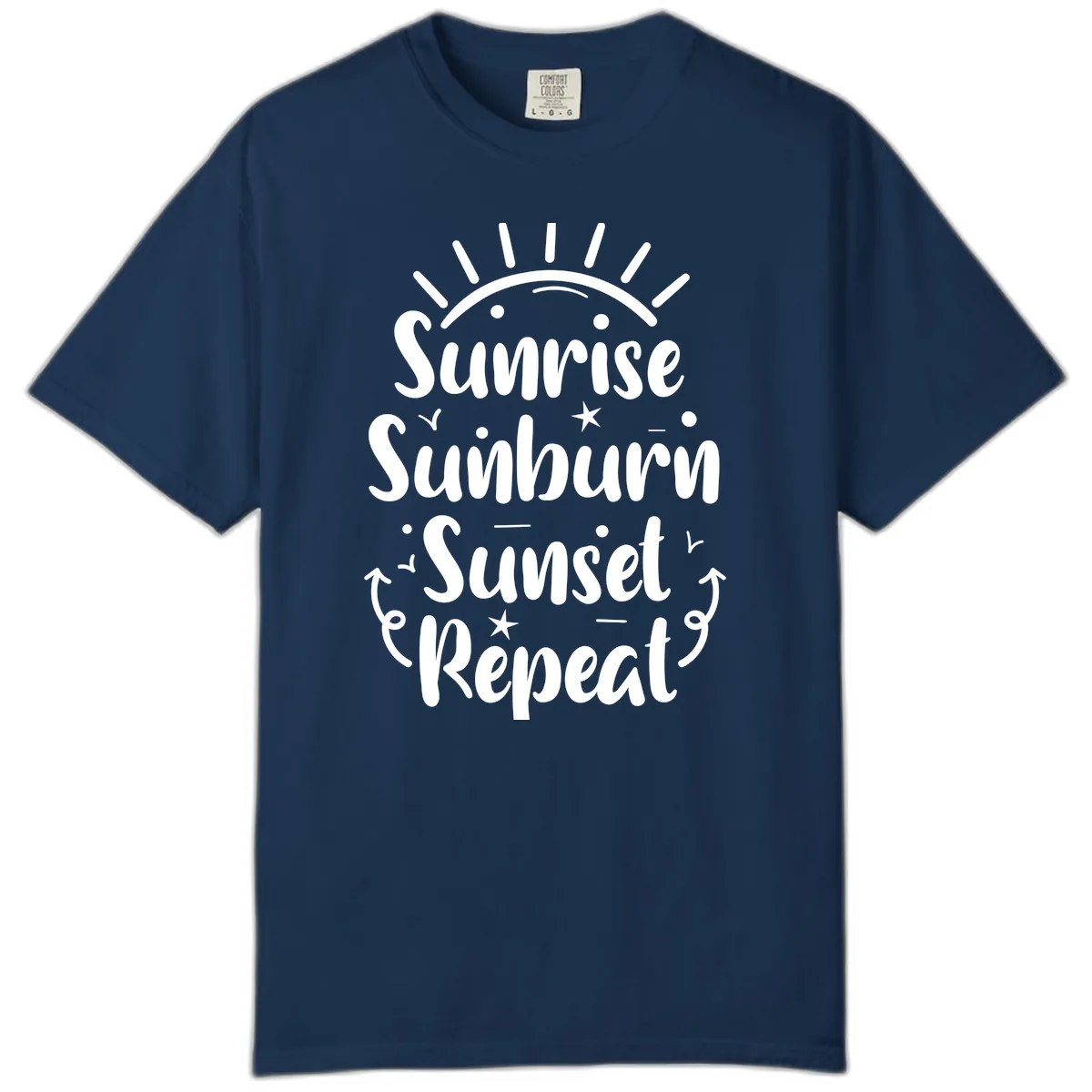 Sunrise Sunburn Sunset Repeat Comfort Color in Navy