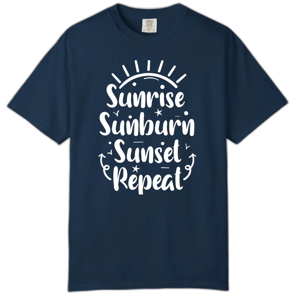 Sunrise Sunburn Sunset Repeat Comfort Color in True Navy