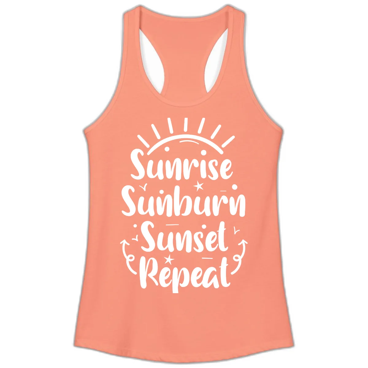 Sunrise Sunburn Sunset Repeat Ladies Tank in Solid Light Orange