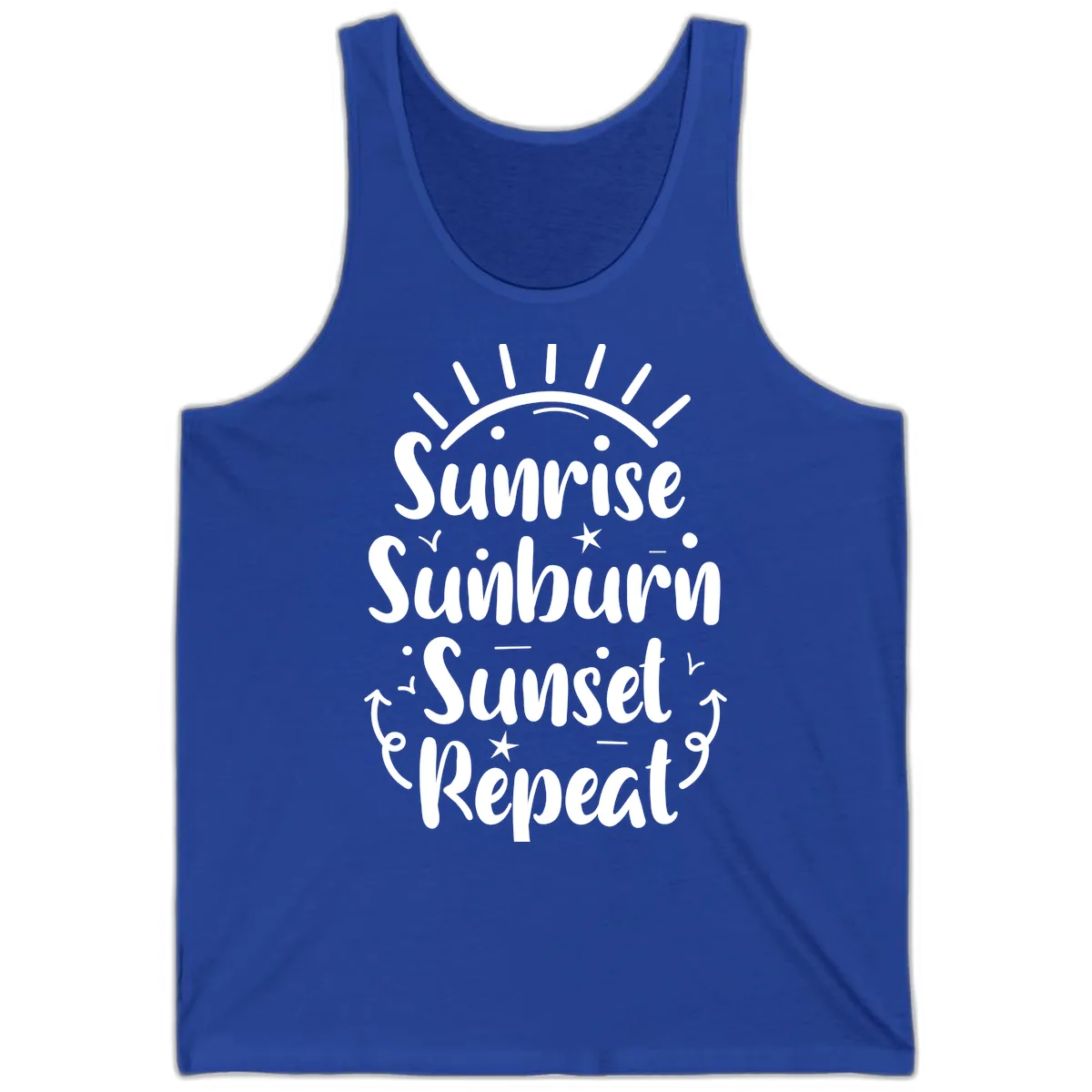 Sunrise Sunburn Sunset Repeat Tank in True Royal