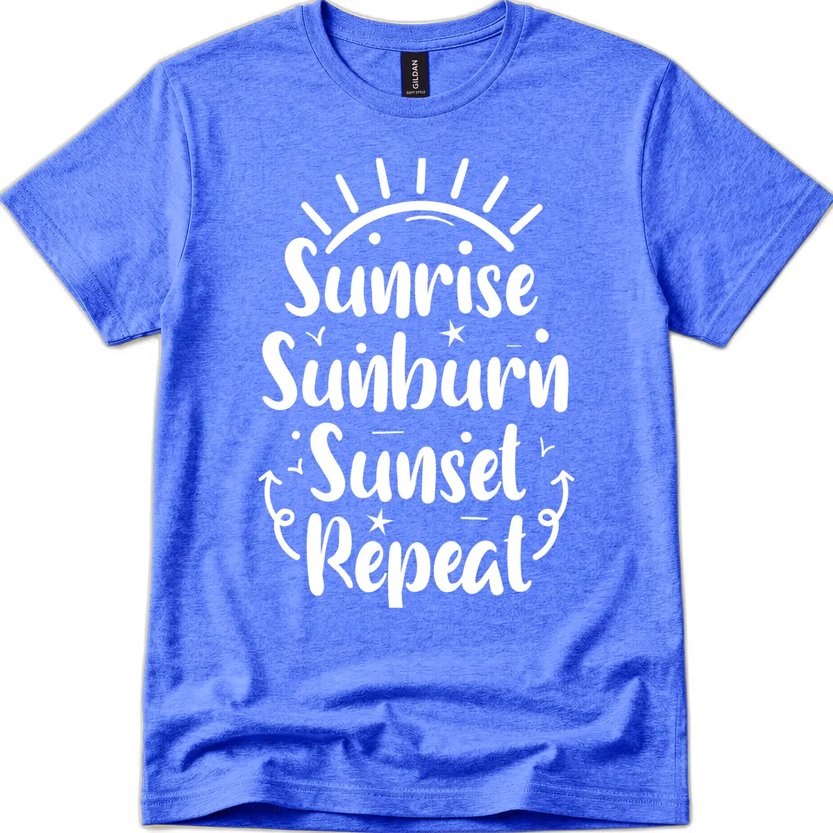 Sunrise Sunburn Sunset Repeat T-Shirt in Heather Royal