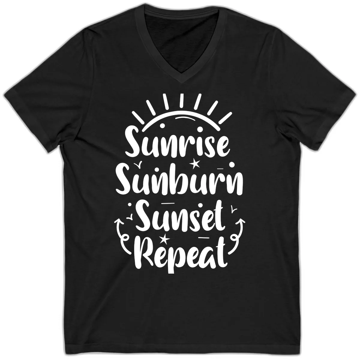 Sunrise Sunburn Sunset Repeat V-Neck in Black