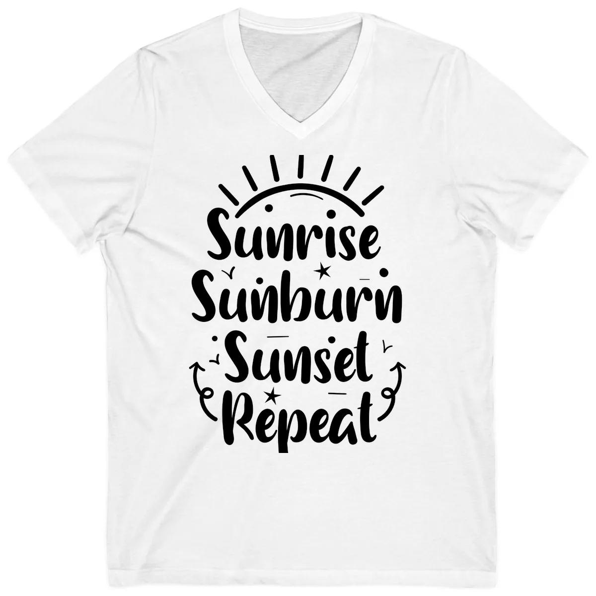 Sunrise Sunburn Sunset Repeat V-Neck in White