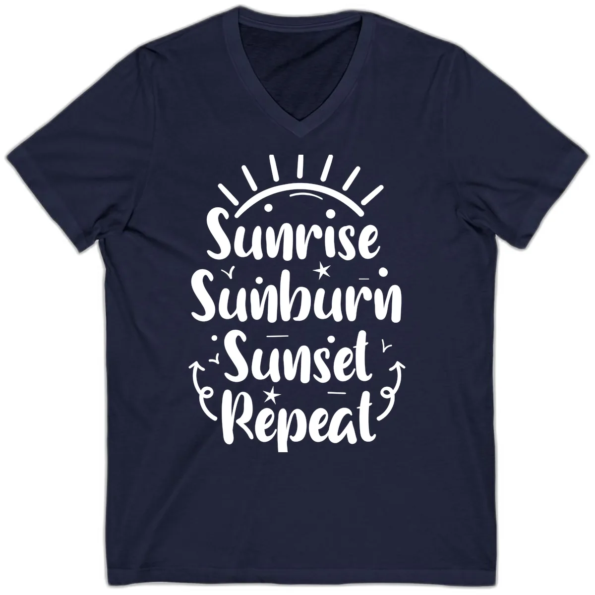 Sunrise Sunburn Sunset Repeat V-Neck in Navy