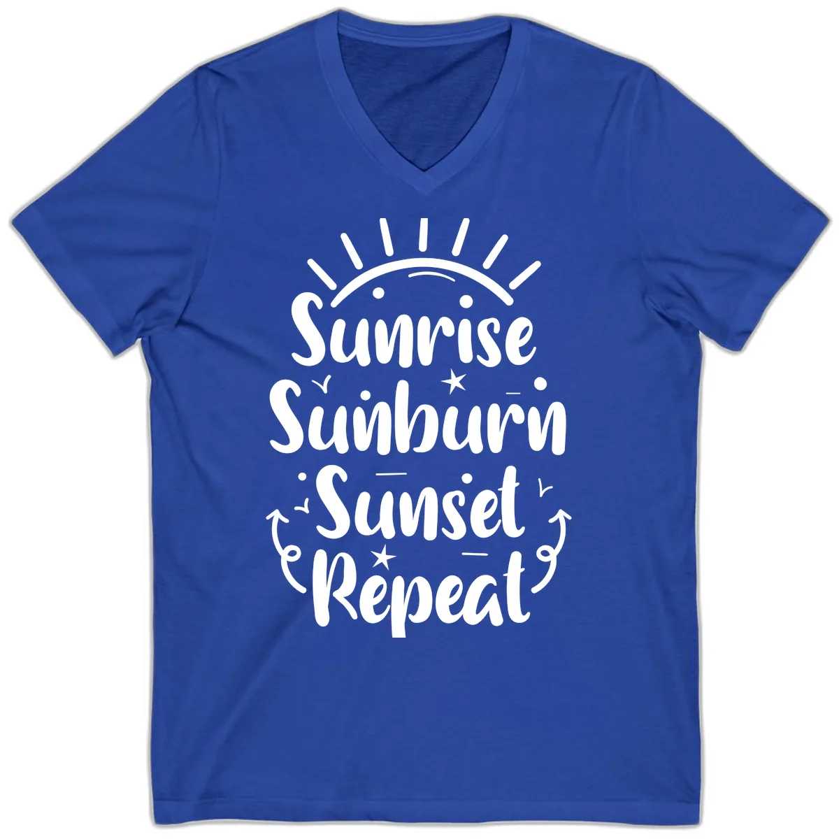 Sunrise Sunburn Sunset Repeat V-Neck in True Royal