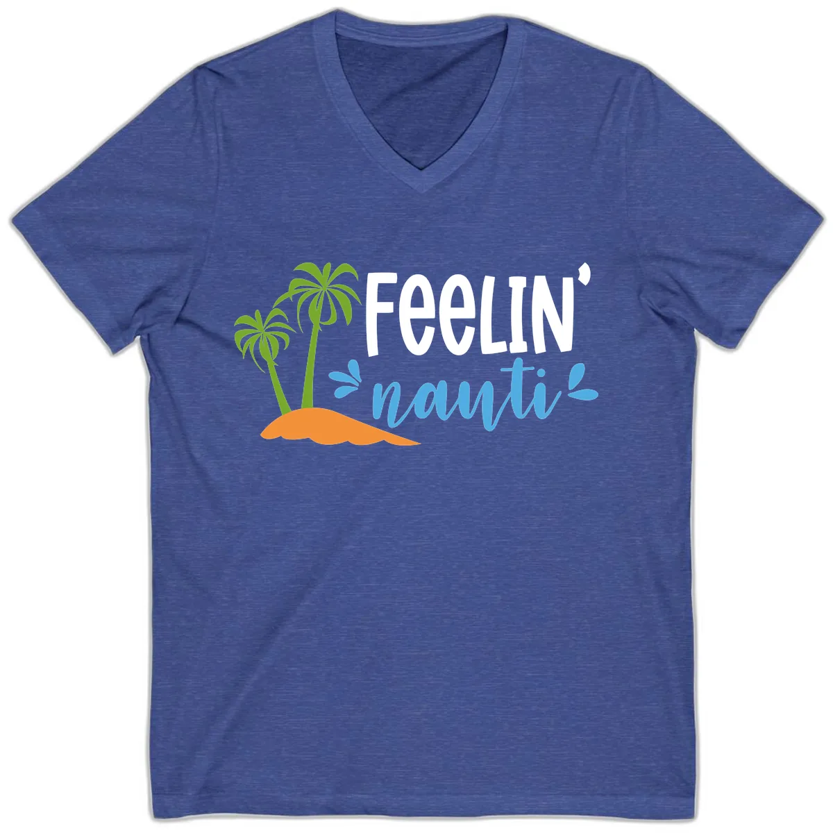 Feelin' Nauty Cruise Vibes V-Neck in Heather True Royal