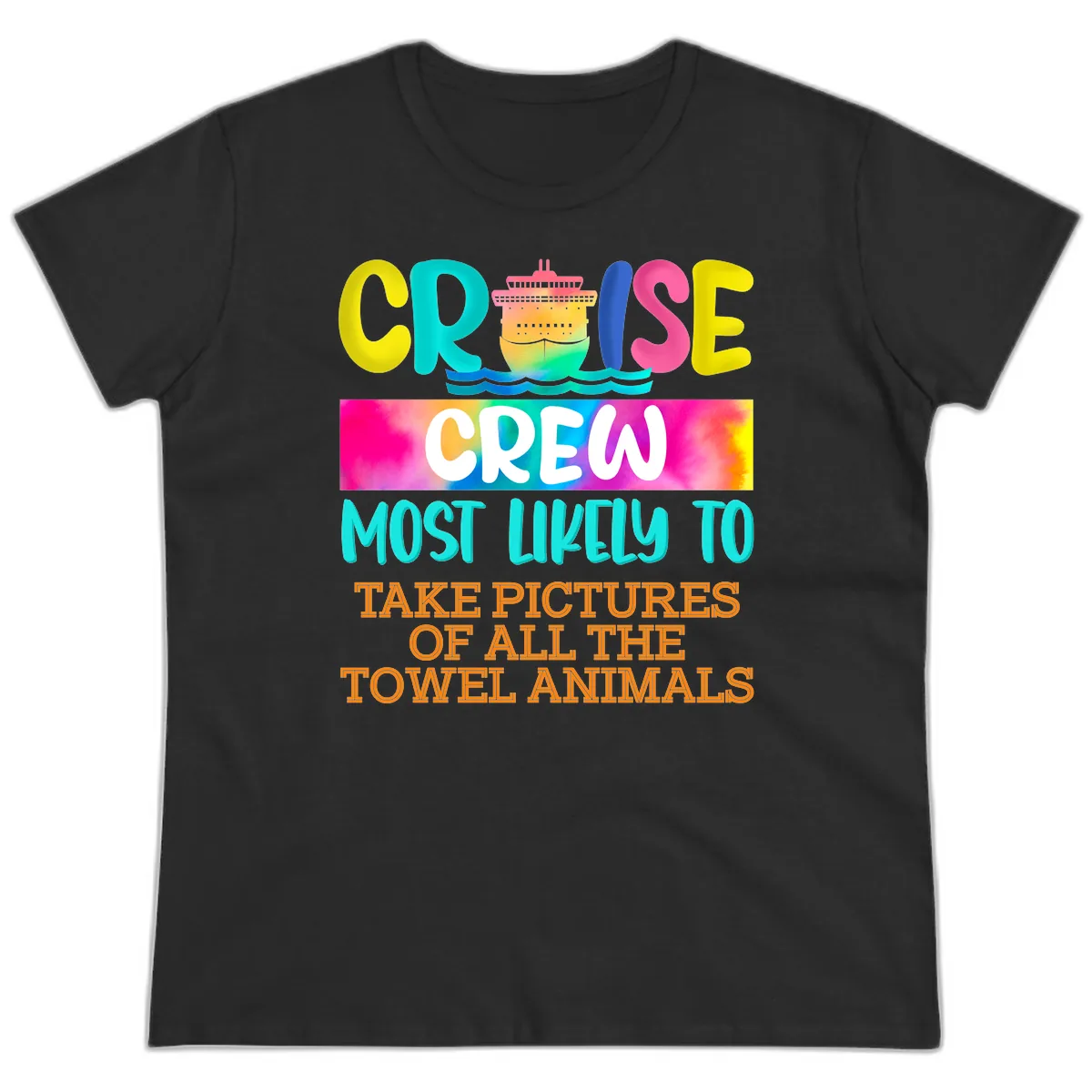 Cruise Crew Most Likely To Take Pictures Ladies Tee in Black