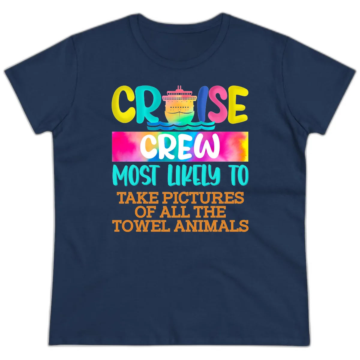 Cruise Crew Most Likely To Take Pictures Ladies Tee in Navy