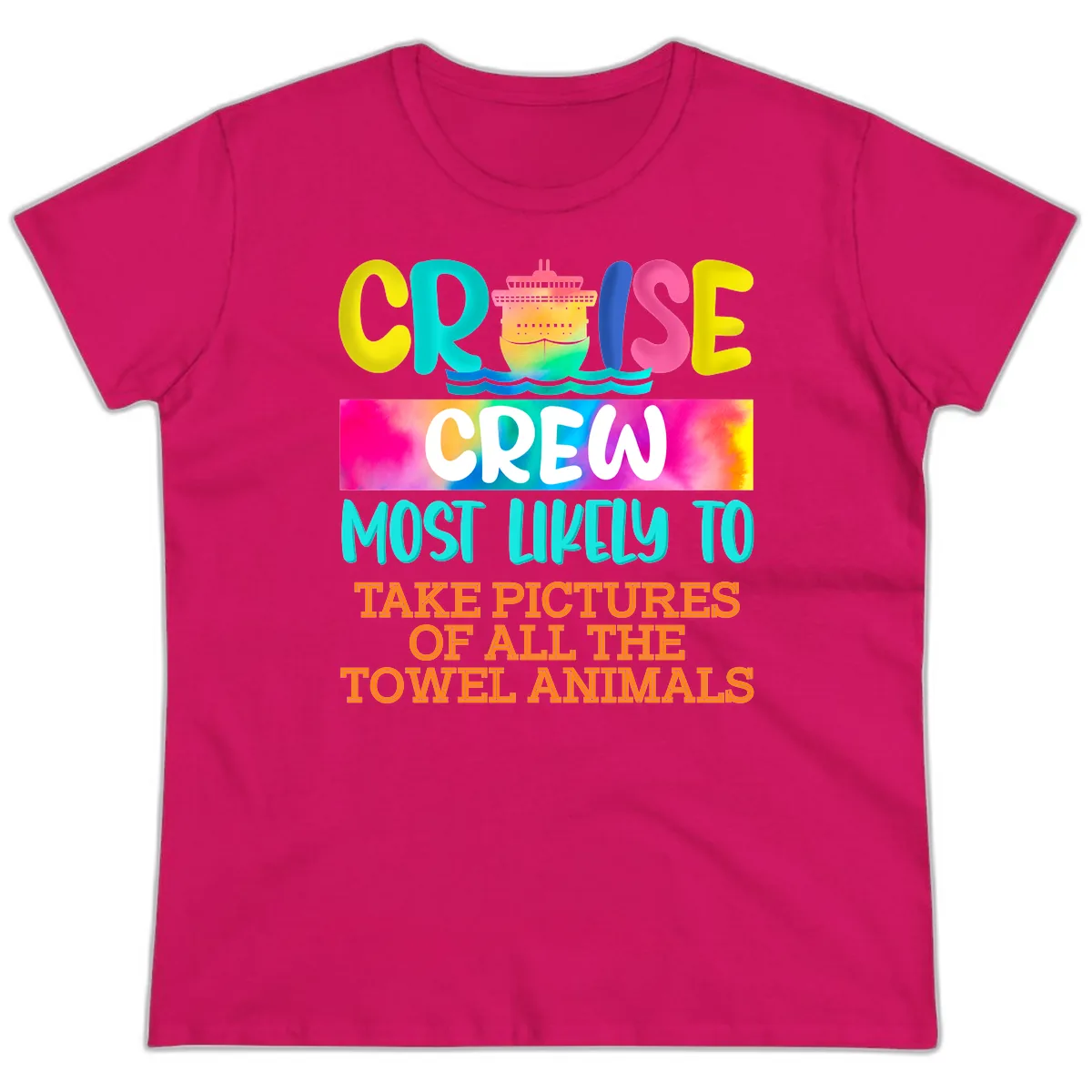 Cruise Crew Most Likely To Take Pictures Ladies Tee in Heliconia