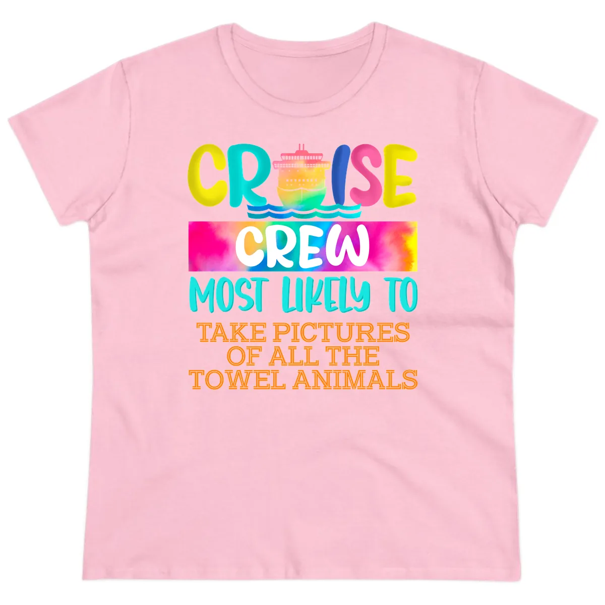 Cruise Crew Most Likely To Take Pictures Ladies Tee in Light Pink