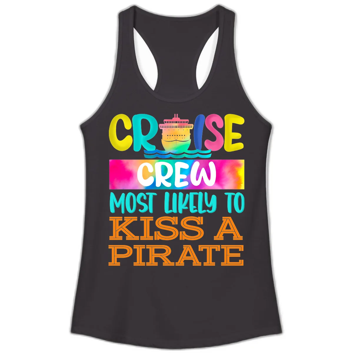 Cruise Crew Most Likely To Kiss A Pirate Ladies Tank in Black