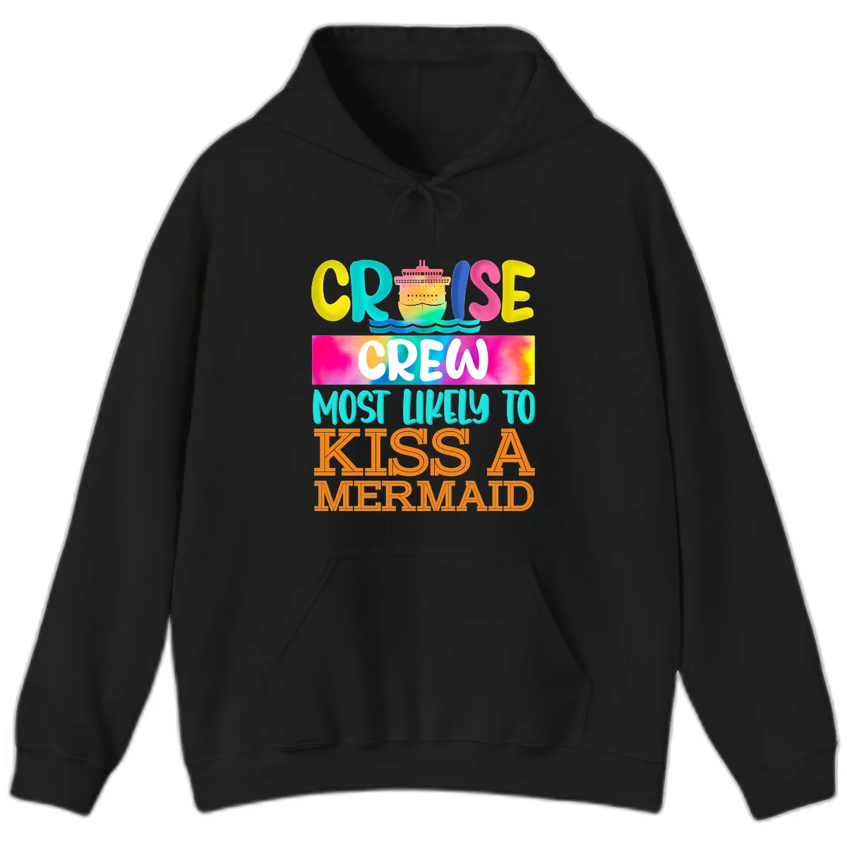 Cruise Crew Most Likely To Kiss A Mermaid Hoodie in Black