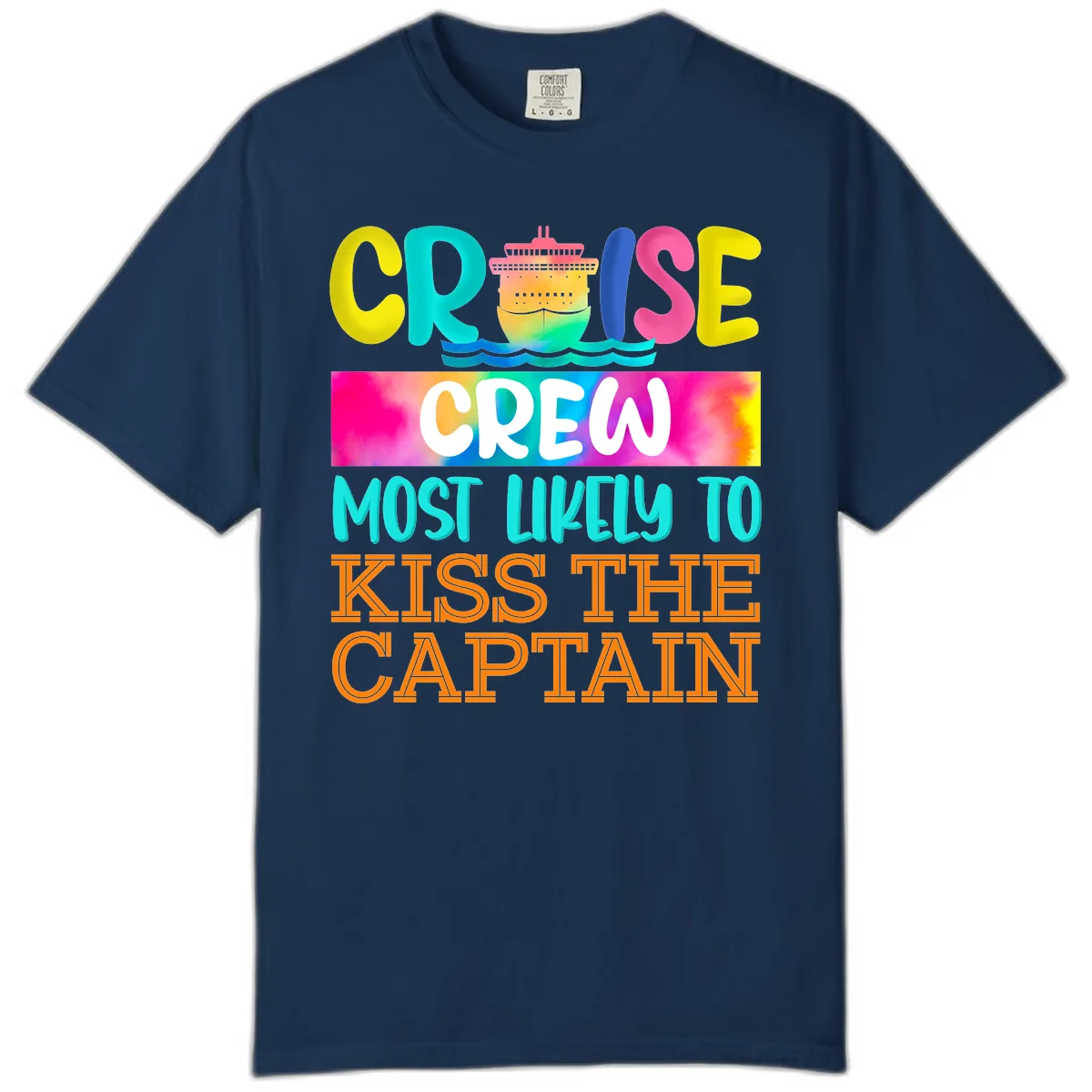 Cruise Crew Most Likely To Kiss The Captain Comfort Color in Navy