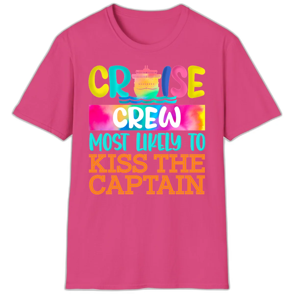 Cruise Crew Most Likely To Kiss The Captain T-Shirt in Heliconia
